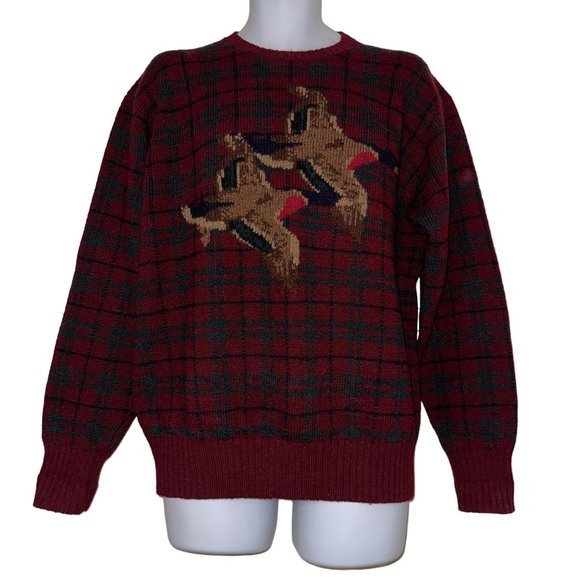 Rare Vintage Ralph Lauren Mallard Duck Sweater Mens L Wool Plaid Christmas - Picture 1 of 11